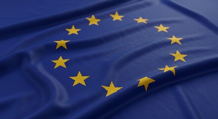 European Union Flag Draped In Blue Azure Waves Golden Stars Unfurled Digital Rendering Of The EU Flag A Digital EU Flag Flags of Europe EU Flag Render
