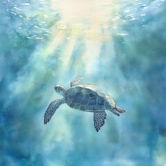 Obraz premium Underwater Turtle Sunlight