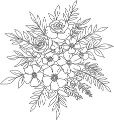 Wallpaper represents the arrangement of flowers in a bouquet of outline patterns for vector cards and brochures