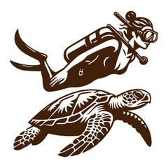 Scuba Diver and Sea Turtle