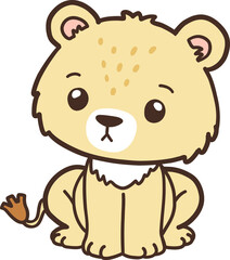 Hand Drawn Lion Cub Cartoon, Minimal Lion Baby Line Art Doodle