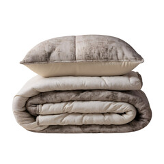 Obraz premium Soft beige and brown quilted comforter set with pillow home cozy on transparent background