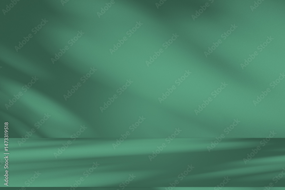 Aufkleber Wall interior background, studio and backdrops show products. with leaf shadow from window color green and white. background for text insertion and presentation of product	