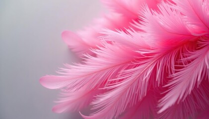 Fototapeta premium Close-up of fluffy pink feathers, soft texture and vibrant color , ethereal, feathers texture, delicate feathers