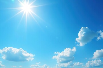 Sunny day, bright blue sky, fluffy white clouds, clear weather , landscape, bright sky, cloudscape
