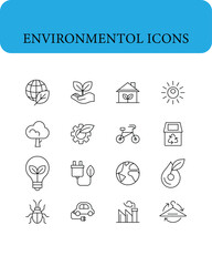 Environmental icons for business in simple line set.