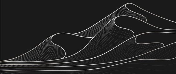 Hand drawn desert illustration sketch with line art print. Abstract contemporary aesthetic background landscape. use for Template, print art, poster, cover, banner