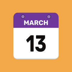 Calendar march 13 date icon vector calendar design and year illustration