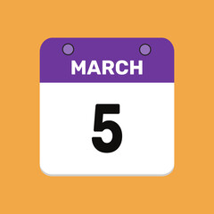 Calendar march 5 date icon vector calendar design and year illustration