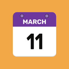 Calendar march 11 date icon vector calendar design and year illustration