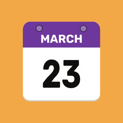 Calendar march 23 date icon vector calendar design and year illustration