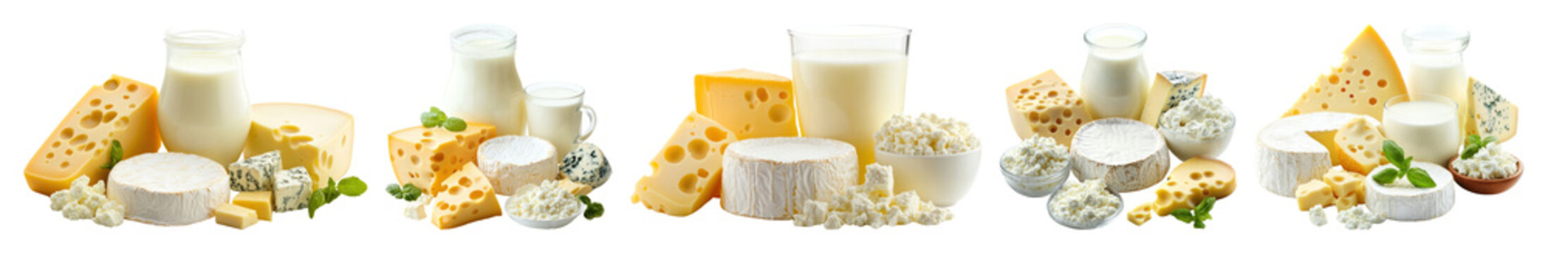 PNG Assorted dairy products display, element set on transparent background