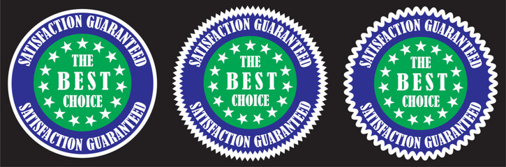 Fototapeta premium Satisfaction guaranteed circular seal with stars for quality assurance and business standards. Quality endorsement seal for marketing success. Trustworthy design for customer commitment