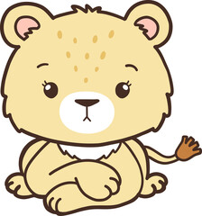 Female Lion, Hand Drawn Lion Cartoon Animals for Kids, Minimal Lion Line Art Doodle