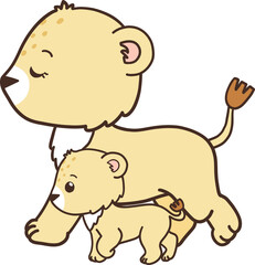 Lion Mother Collection Vector, Hand Drawn Lion and Lion Cub Cartoon, Minimal Lion Baby Line Art Doodle