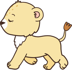 Female Lion, Hand Drawn Lion Cartoon Animals for Kids, Minimal Lion Line Art Doodle