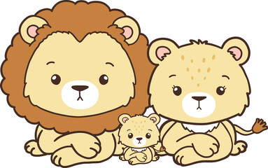 Lion Family Collection Vector, Hand Drawn Lion and Lion Cub Cartoon, Minimal Lion Baby Line Art Doodle