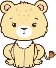 Female Lion, Hand Drawn Lion Cartoon Animals for Kids, Minimal Lion Line Art Doodle