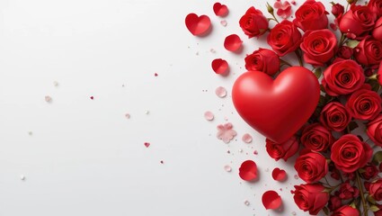 Vibrant Red Roses and Heart Shape on White Background for Romantic Celebrations