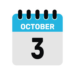 october 3 calendar icon Vector page month design