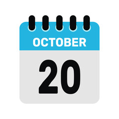 october 20 calendar icon Vector page month design