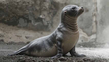 Fototapeta premium Young Spotted Seal Pup Resting on the Shore with a Calm Environment in a Coastal Setting