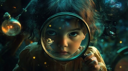 Child explorer with magnifying glass