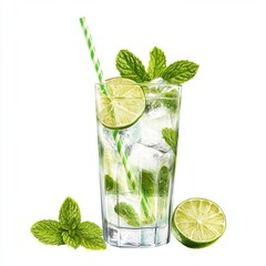 Refreshing Mojito Cocktail with Lime and Mint in Highball Glass