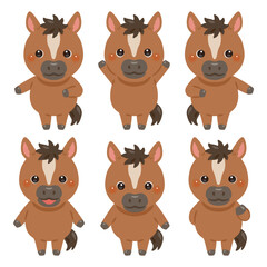 指さしをするウマのキャラクターイラストセット