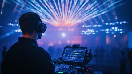 A drone light show operator programming synchronized drones for a public event.