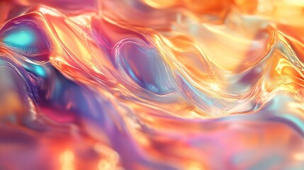 Vibrant digital artwork of molten foil with rainbow sheen and fluid motion  