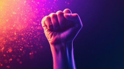 Fototapeta premium Empowered fist raised for International Women's Day. Generative AI image