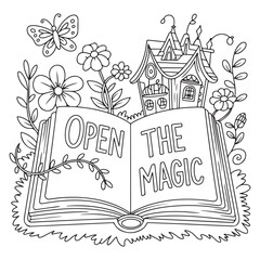 Fototapeta premium Open Magic Book Coloring Pages For Kids