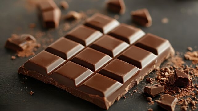 Delicious milk chocolate bar with segmented squares, perfect for sweet indulgence and desserts.