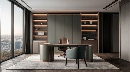 Fototapeta premium Modern Office Design with Open Shelving Elements
