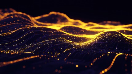 Abstract digital landscape with glowing particles