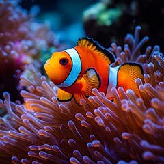 Vibrant clownfish in anemone