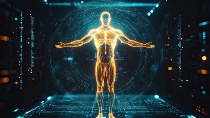 Vitruvian man and DNA fusion, conceptual design.