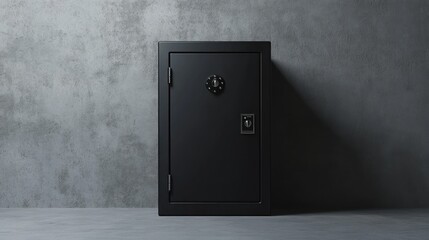 Modern black security safe against a textured wall