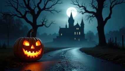 Glowing gourd watches haunted house