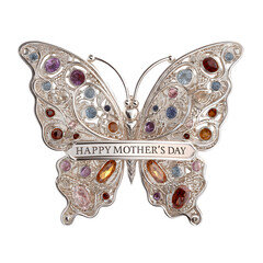 Obraz premium Exquisite silver butterfly jewelry adorned with colorful gemstones a perfect Mothers Day gift celebrating love and beauty ideal for mothers wives and special women