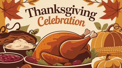 Thanksgiving Celebration with Roast Turkey and Autumn Harvest