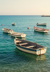 Obraz premium Azure Calm: Coastal Boats at Rest AI Generated
