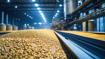 High-tech grain storage facility with climate-controlled sections and automated sorting machines