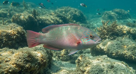Fototapeta premium Underwater Serenity Pink Parrotfish Reef Habitat