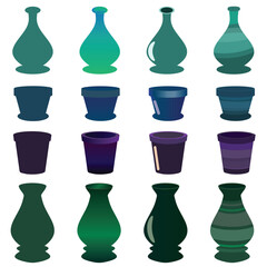 Set of icons of various pots