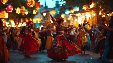 Vibrant cultural dance performance at night