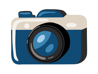 Compact digital Photo Camera with big Lens for Photography, travelling, documenting. Cartoon vector illustration 