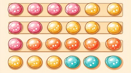 Colorful round candies in rows