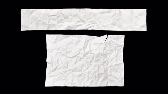 Clean flat paper crumples and unfolds in a stop-motion. Textured, organic, ideal for backgrounds, design overlays, craft visuals, transparent alpha channel bg, Style 20- rectangle, long box